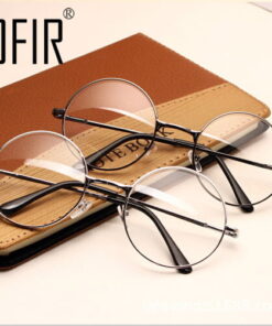 Women Vintage Glasses Frame Plain Mirror Big Round Metal