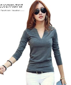 V-Neck Blouses Sexy Slim Knitted Long Sleeve Chemise Femme Korean Tops