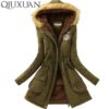 Warm Jackets Women Fur Collar Coats Long Parkas Hoodies Lady Cotton