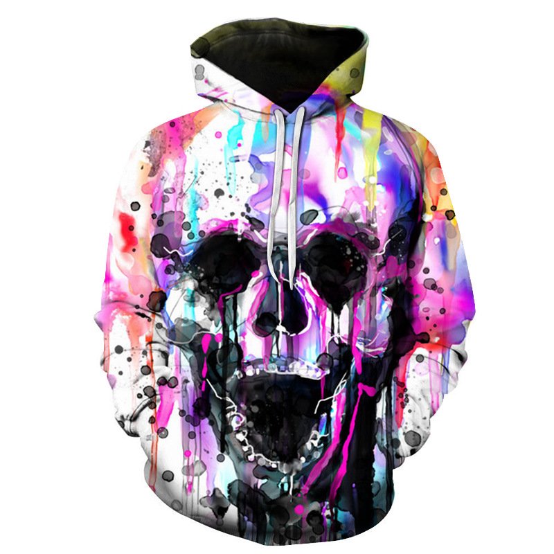3d Skull Hoodies Men Women Fashion Winter Spring Sportswear Hip Hop - Blue, S