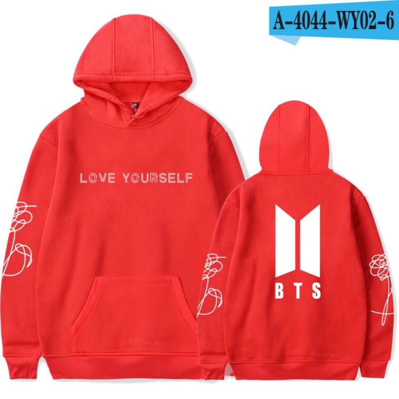 BTS kpop Love Yourself Harajuku Cap Sweatshirt Bangtan Hoodies - Red-12, S