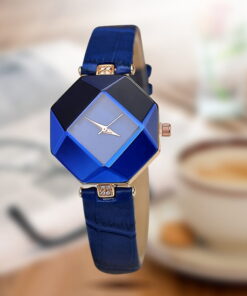 Luxury Women Watches Gem Cut Geometry Crystal Leather Quartz