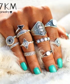 Leaf Stone Midi Ring Sets Vintage Crystal Opal Knuckle Rings