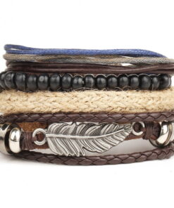 leather bracelet multi-layer bead bracelet retro punk casual