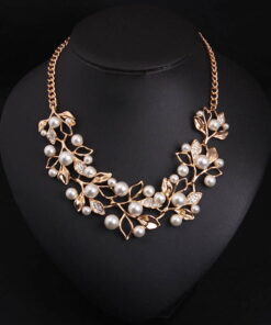Simulated Pearl Necklaces & Pendants Leaves Statement Necklace