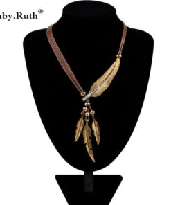 Necklace Alloy Feather Statement Pendants Vintage Rope Chain