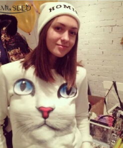 Women New Winter 3D Beads Cat Sweatshirts Hoodies Pullovers Coat