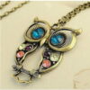 Vintage Crystal Owl Pendant Necklace Collier Bijoux Gold Chain